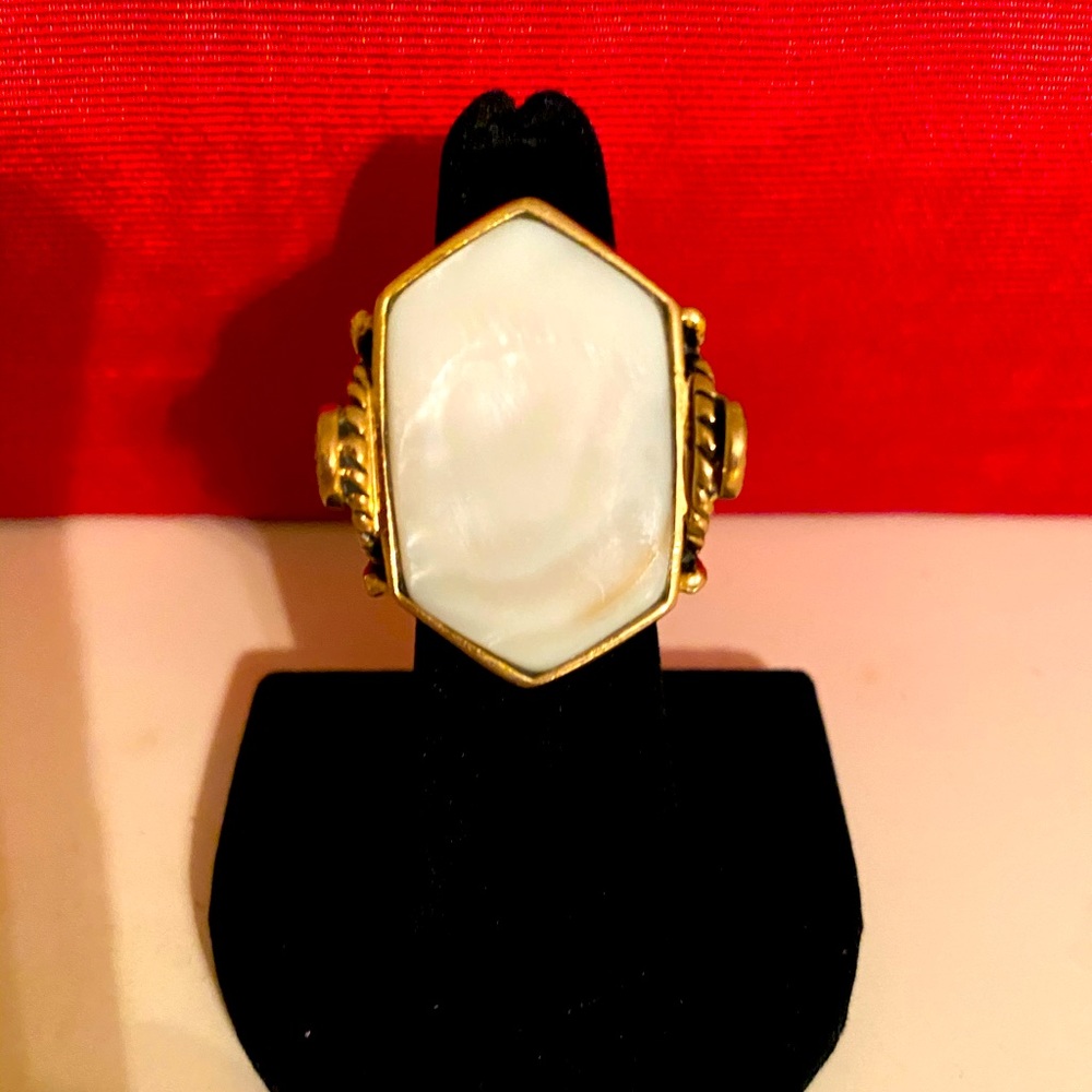 Make a Statement Ring - Size 6 - beautiful light colored stone - Goldtone band